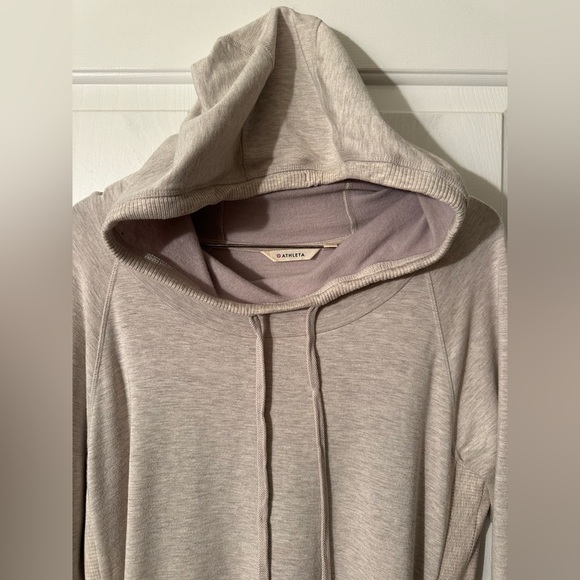 ATHLETA Md Pimlico Sweatshirt Hoodie Dress Tunic Oatmeal Stretch Thumbholes NICE - Picture 13 of 15